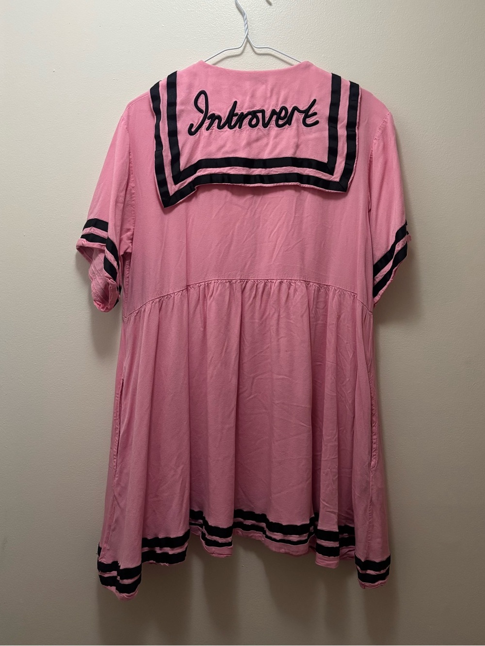 Rare Lazy Oaf introvert pink sailor dress collar whimsical button up cute ironic